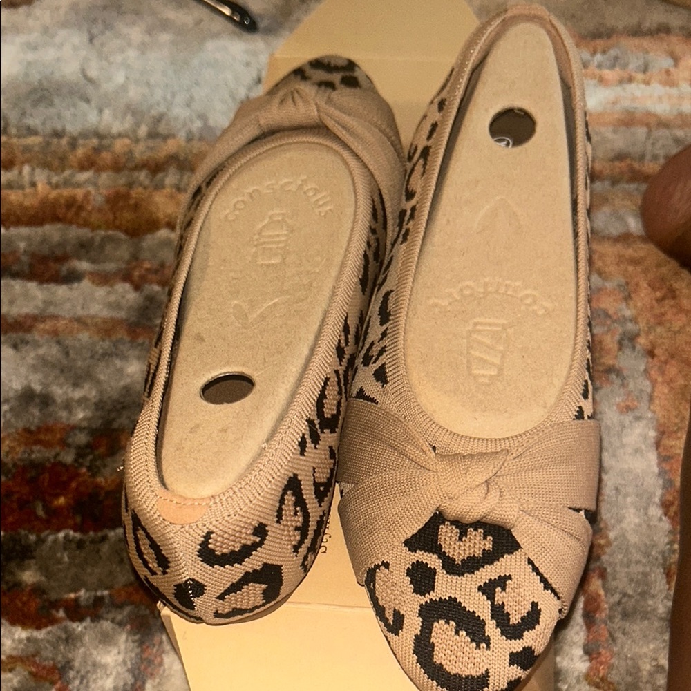 Tan and Black Leopard Print Flats with Rounded Toe